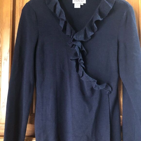 Adrianna Papell Ruffle Wool Blend Wrap Cardigan - M - Picture 3 of 9